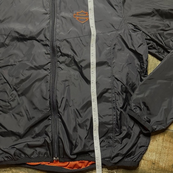 Harley-Davidson Hooded Windbreaker Jacket Men’s Large Black Orange - Picture 8 of 9